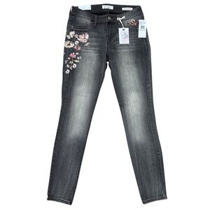 Women's Black Washed Jeans with Floral Embroidery